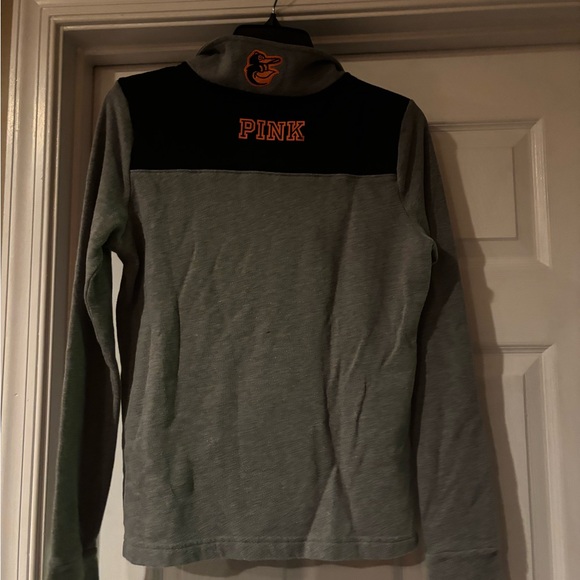 PINK Victoria's Secret Gray and Black Sweatshirt with Orange Accents - Picture 2 of 2